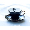 Grace Teaware Black Gold Tea Cup and Saucer with Gold