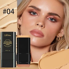 Base de maquillaje en barra, doble punta con brocha, 2 en 1, de larga duración y resistente al agua, cobertura total y natural para ojeras e imperfecciones con aceite de oliva y camelia hidratantes, 2.09 oz (04#)
