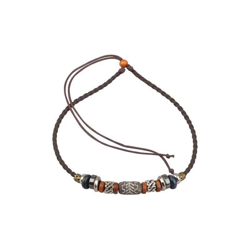 Ancient Tribe Boho Choker Necklace with Grayish Brown Tribal Bead