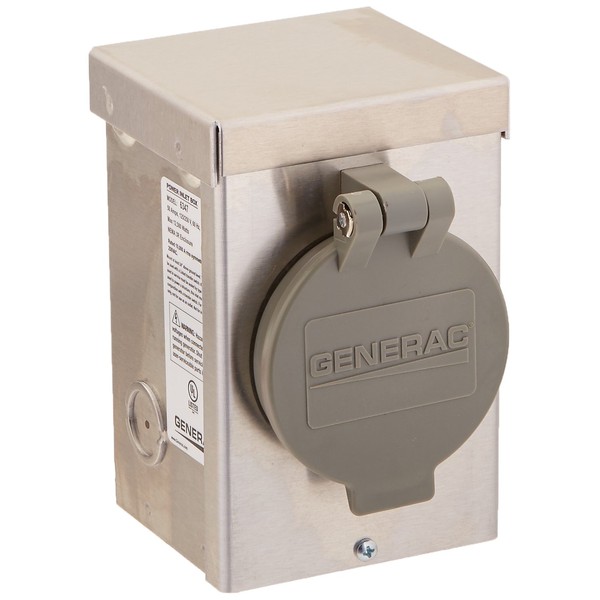 Generac 6347 50-Amp 125/250V Aluminum Power Inlet Box - Weather-Resistant Outdoor Generator Connection, Silver
