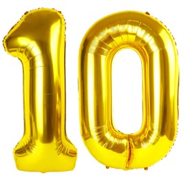 40 Inch Gold Balloon Number 10 Balloon,Jumbo Mylar Foil Helium Balloon for 10 Birthday Digital Balloons for Birthday Party,Wedding Anniversary Party Decorations