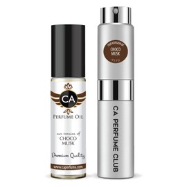 CA Perfume Duo Impression of Choco Musk For Women & Men Sprayer + Body Oil Roll-On Bottles 0.27 Fl Oz+0.33 Fl Oz