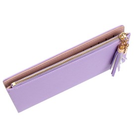 Womens Wallet Cute Elegant Long Slim Card Holder Case Minimalist Coin Purse Thin Tassels Zip Clutch Wallets for Girls Ladies, Lavender Purple, L, Minimalist