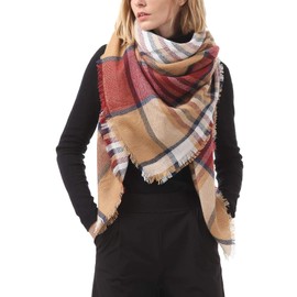 Women's Fall Winter Scarf Classic Tassel Plaid Scarf Warm Soft Chunky Large Blanket Wrap Shawl Scarves Red Orange