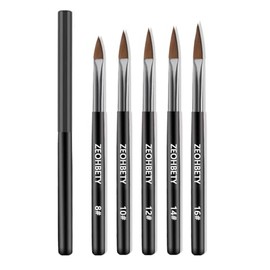 ZEOHBETY Acrylic Nail Brush Set, 5Pcs Powder Nail Brushes for Acrylic Application, Brush for 3D Carving & Detailing Design, Nail Extension Manicure Tool, Size 8/10/12/14/16, Black