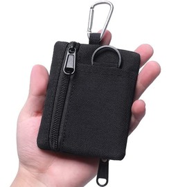 Tactical Keychain Pouch - Military Mini Size Belt Gear EDC Pocket Organizer as Coin Purse ID Card Holder Car Fob Key Waist Case Wallet Earphone Pack, Black