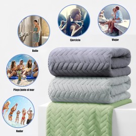 3 Piezas Tuallas Toallas Baño Completo Grande 70×140 Cm(Gris Oscuro+Gris Claro+Verde) Vellón Coral Fibras Superfinas Sin Pelusa Absorbentes Toalla de Baño Súper Suave y Muy Absorbente para Hogar Baño