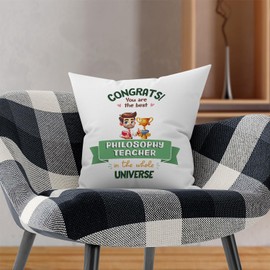 MUGFFINS PHILOSOPHY TEACHER man Cushion Padding included - in English - Best in Universe Trophy - Funny gift - Pillow: cover and filling 15.7x15.7 inches