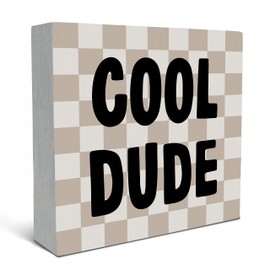 SRADMO Cool Dude Wood Box Sign Desk Decor,Boho Beige Preppy Wooden Block Box Sign Decoration for Teen Boys Bedroom College Dorm Gamer Room Wall Shelf Table Decor