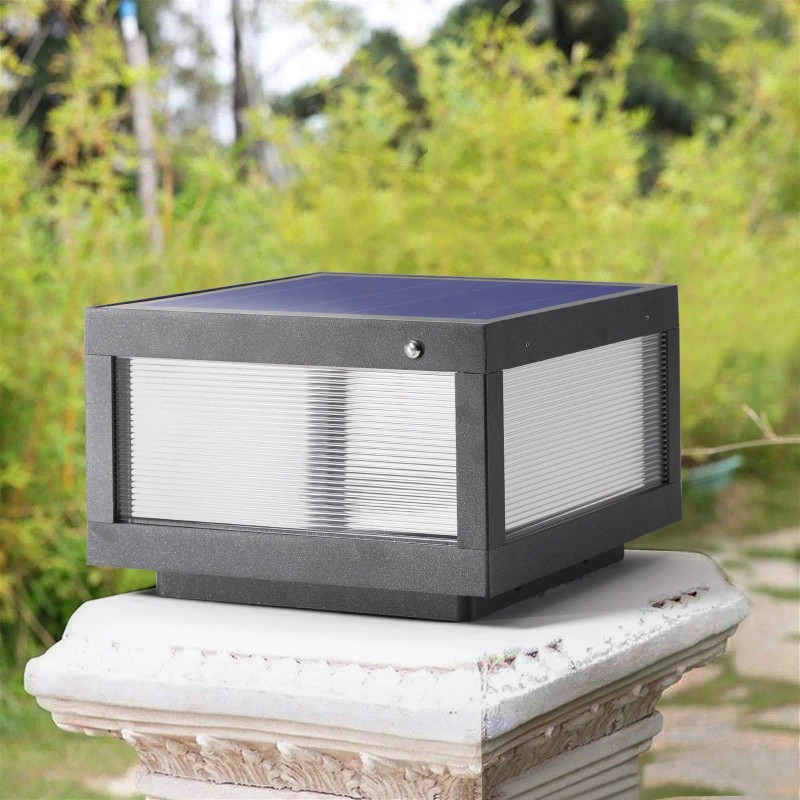 Modern Outdoor LED Fence Light Solar Powered Black Post Cap