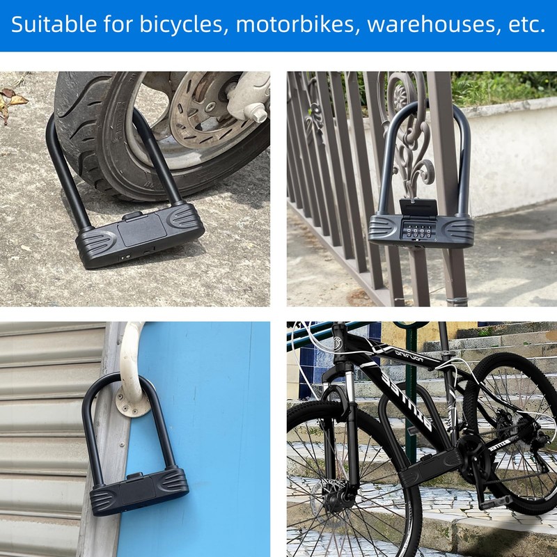 KENRONE Heavy Duty Bike U Lock, 4 Digit Combination Password