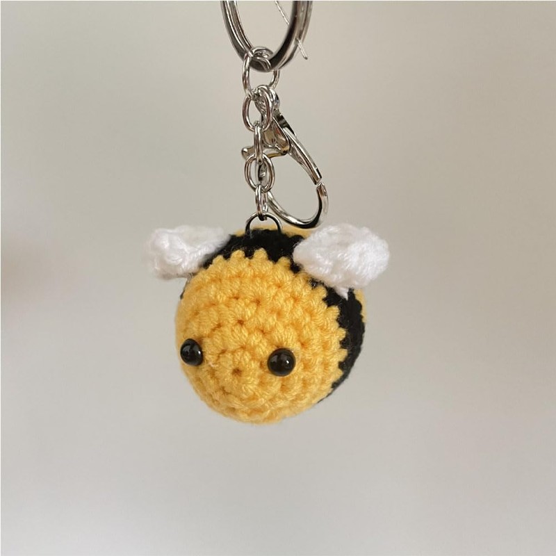 LightBeacon Key Chain Bee Key Ring Cute Crochet Bee Plush