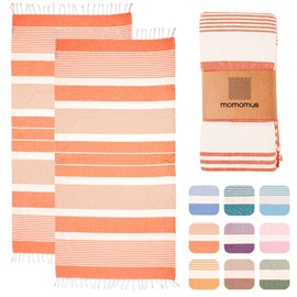 MOMOMUS Pack von 2 Fouta XL oder Strandhandtuch Baumwolle 100% - Saugfähig, Ultraweich, Kompakt - Strandtuch Fransen und Hamamtuch Dünn Sauna, Spa und Pool - Lachs, 90x180cm