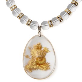 Shikui 075_2 Embossed Dragon Crystal Pendant, Natural Crystal, Necklace, 19.7 inches (50 cm), Power Stone, Crystal, Quartz