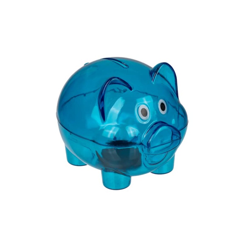 Blue Small Clear Plastic Piggy Bank 10cm x 8cm x