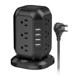 AiJoy Power Strip Tower with USB Ports-AiJoy Surge Protector with 12 AC Outlet and 4 USB Ports, 10 Ft Extension Cord with Multiple Outlets, Charging Station with Overload Protection, for Home Office Dorm