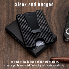 MNGARISTA 3K Carbon Fiber Badge Holder, Heavy Duty Credit Card Holder with Metal Clip, 4 Cards' Capacity, Clear ID Window, Rugged Polycarbonate Case, Widened Lanyard Slot, Black