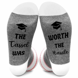 Graduation Gifts Socks For Women, Combed Cotton Gifts Socks For Graduation, The Tassel Was Worth The Hassle Christmas Socks, Soft Novelty Sock For Friends Besties Sister Family Christmas Gifts, A42