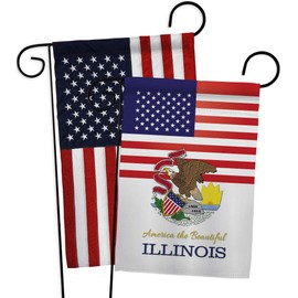 US Illinois Garden Flag - Pack Regional States USA American Territories Republic Country Particular Area Applique - House Decoration Banner Small Yard Gift Double-Sided Made in 13 X 18.5
