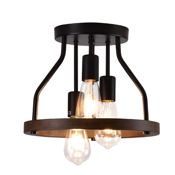 AngelcityCC Farmhouse Semi Flush Mount Ceiling Light Fixture Black Industrial