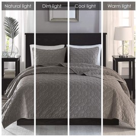 Madison Park Harper Quilt Set-Faux Velvet Casual Geometric Stitching Design All Season, Lightweight Coverlet, Cozy Bedding, Matching Shams, Full/Queen(90"x90"), Taupe 3 Piece