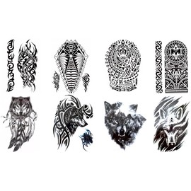 8 Sheets Temporary Tribal and Wolf Tattoos Maori Design Tattoos Men Tattoos Tribal & Wolf 8
