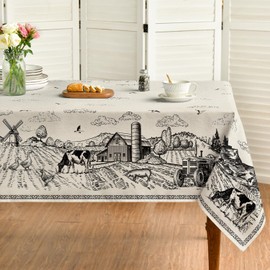 Horaldaily Tractor Milk Farm Rectangular Tablecloth 60x84 Inch, Vintage Cow House Washable Seasonal Table Cover for Party Picnic Dinner Decor