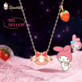 Sanrio Kawaii My Melody Strawberry Planet S925 silver  Necklace Women Girls Gift