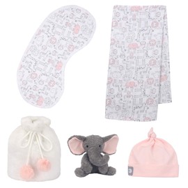 Lambs & Ivy 5 Piece Pink/Gray Baby Gift Bag for Infant/Newborn Baby Shower Gift