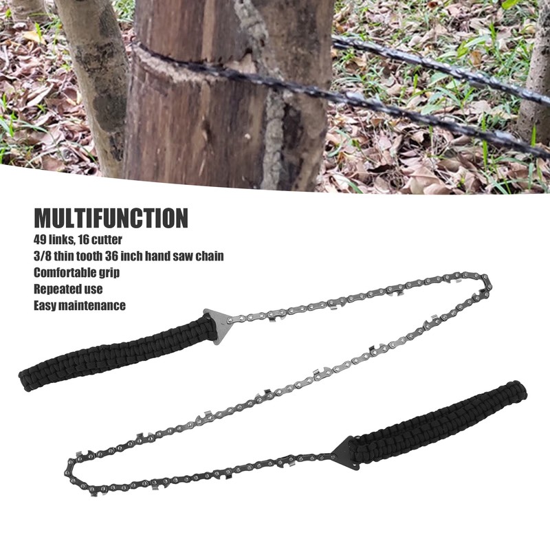 Camping Chainsaw 36in Black Manganese Steel 49 Knots Folding Chain