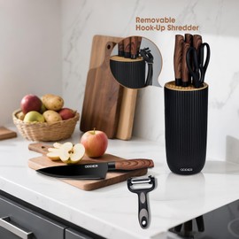 Knife Set, 8 Piece Kitchen Knife Set, Stainless Steel Knives Set for Kitchen, Universal Knife Block Set, Kitchen Kinfe Essentials, New Home Apartment Essentials, Dishwasher Safe (Black woodgrain)