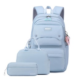 3Pcs Light Blue Kids Backpack for Teen Girls with Lunchbox, Blue Girls Backpack Multi-Pocket Casual School Bag, Blue