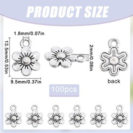 SUNNYCLUE 1 Box 100Pcs Silver Flower Charms Sakura Charm Antique Alloy Metal Cute Plant Little Blossom Charms for jewellery Making Charms Supplies Accessories Necklace Bracelets DIY Making Crafting
