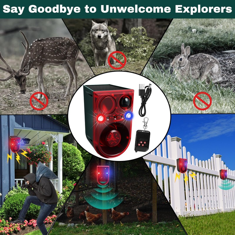 Qualirey 2 Pack Solar Outdoor Motion Sensor Alarm Ultrasonic Animal