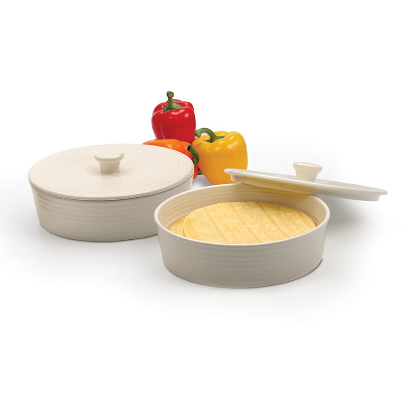 RSVP International Stoneware Tortilla Warmer & Server with Lid, Dishwasher,