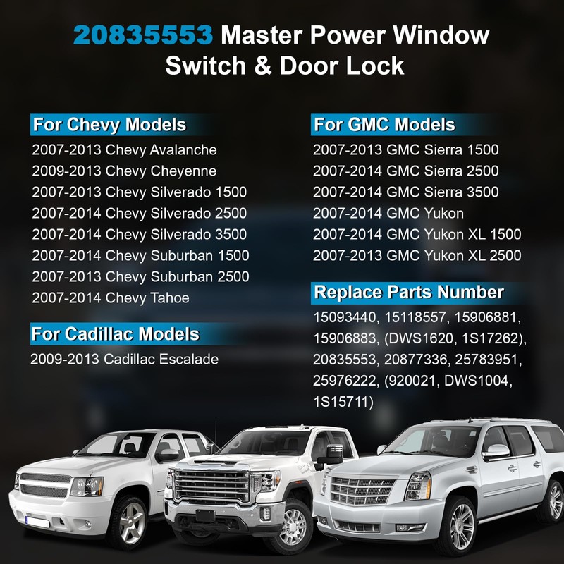Window Switch Driver Side for 07-13 Chevy Silverado Tahoe GMC