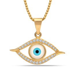 LeCalla 925 Sterling Silver 14K Gold Plated Mother of Pearl and Cubic Zirconia Evil Eye Pendant Box Chain Necklace for Women Teen With Lobster Claw Clasp 18 Inches
