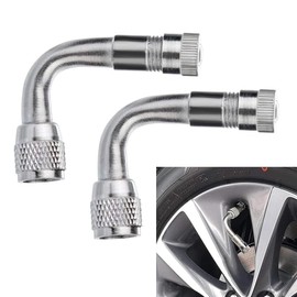 Motorcycle Air Valve, 90° Extension, L-Shaped, Bicycle, US Type Valve, Set of 2, Bike Air Pump, Adapter, Silver, Suitable for Vehicles, Small Wheels, Automobiles, Motorcycles, Metal Extension Rod