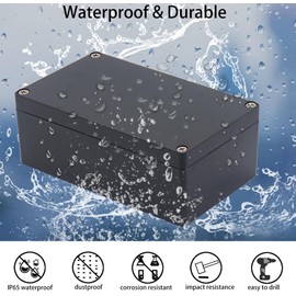 Raculety Project Box ABS Black Electrical Boxes IP65 Outdoor Waterproof Box Electronic Junction Box Power Enclosure with Cable Glands for DIY Project 10.35 x 7.17 x 2.36 inch (263x182x60mm)