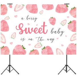 Strawberry Baby Shower Backdrop, A Berry Sweet Baby is On The Way Gender Reveal Photography Background, Newborn Girl Summer Fruit Party Decorations Photo Booth Props (5x3ft)