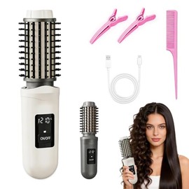 Cepillo Alisador de Pelo Inalámbrico 2 en 1 con Pantalla LED  Cepillo Alisador con Iones Negativos, Flujo de Aire 360 y Tecnología Anti Frizz, 3...   