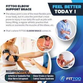 FITTOO Elbow Brace for Cubital Tunnel Syndrome, Arm Ulnar Nerve Brace Support for Elbow Discomfort, Tendonitis, Prevent Elbow Excessive Bending, Fit Left & Right Men & Women Arm