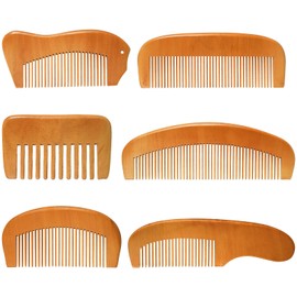 Patelai 6 Pcs Wooden Combs for Women Men, Natural Sandalwood Comb Set, Wide and Fine Teeth for Anti Static Hair Beard(Cute Style)