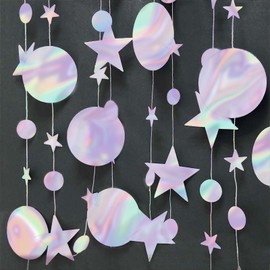 KAIYAYA 52 ft Glitter Garland Stars Circle Dots 4 Pieces 4 m Hanging Party Garlands Glitter Colourful Decorative Paper Garland Stars Round Garland Colourful for Birthdays Carnival Anniversaries