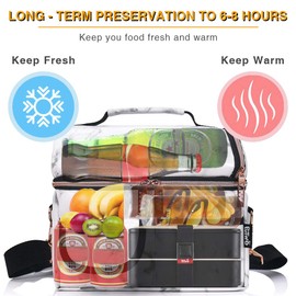 PuTwo, Loncheras aisladas de 8 litros, con doble compartimento, a prueba de fugas, con correa de hombro ajustable, bolsa de preparación de comidas congelable para mujeres, bolsa de almuerzo de mármol