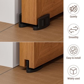 FLYVLIEG 2 Pack Sliding Barn Door Floor Guide, Aluminum Alloy, Bottom Mount, Double-Sided Roller, Sliding Door Guide, Balck