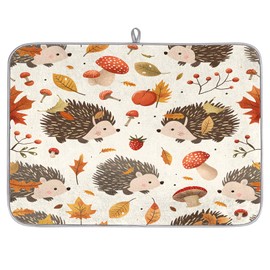 Tiveruda Dish Drying Mat Microfiber Coffee Bar Mat Absorbent Drying Kitchen Mat for Kitchen Counter Washable Drainer Rack Mat Xl for Dishes Farm House 18"x 24" Farmhouse Mushroom