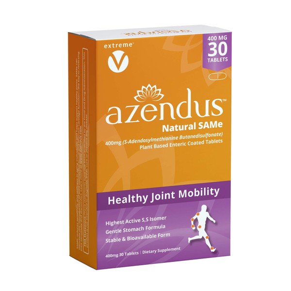 Azendus SAM-e Joint Support 400mg, 30 Count, Same Butanedisulfonate Fiber Enteric Coated Tablets, Physician Trusted, #1 Recommended Active Form