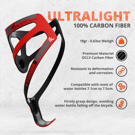 IMPALAPRO Ultralight Full Carbon Bottle Cage 18gr - Carbon Fiber Bike Parts - Carbon Fiber Bottle Cages - Carbon Bottle Cages for Road Bikes and Mountain Bike Bottle Holder (Red)
