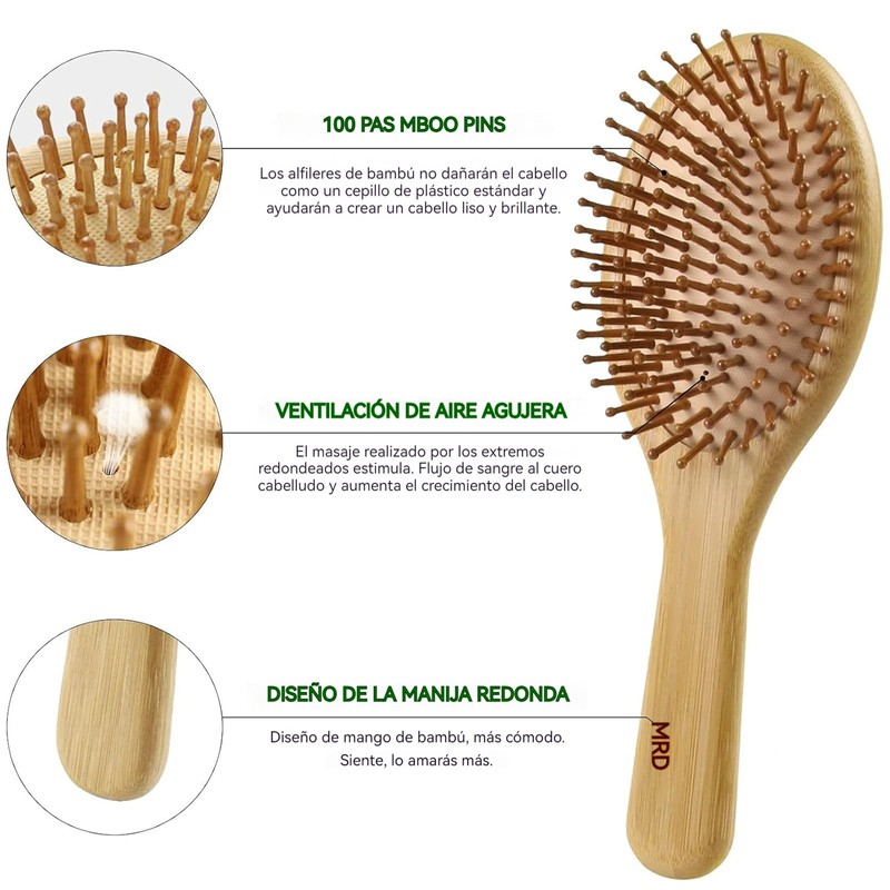 Juego de 4 Cepillos y Peines de Bambú para Cabello